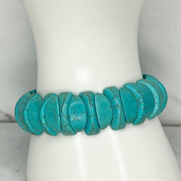 Faux Turquoise Beaded Stretch Bracelet - Picture 1 of 6